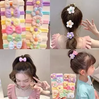 6 шт., повязка для волос с бантом для девочек ярких цветов, резинки для волос с цветком, детские эластичные резинки, держатель для хвоста, детские аксессуары для волос