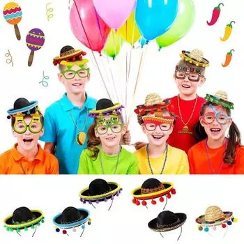 6 шт., повязка на голову сомбреро на Хэллоуин, мексиканские вечерние шапки с плюшевыми помпонами, праздничные фиесты, реквизит для косплея 6pcs