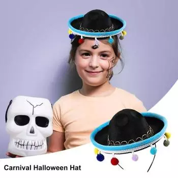 6 шт., повязка на голову сомбреро на Хэллоуин, мексиканские вечерние шапки с плюшевыми помпонами, праздничные фиесты, реквизит для косплея 6pcs