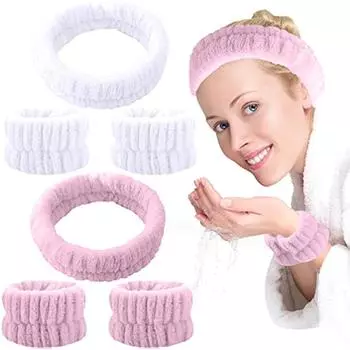 6 шт., повязки на голову для спа и на запястье, повязка на голову для макияжа, фланелевые мягкие ленты для волос для макияжа и мытья, лента для макияжа, эластичная женская повязка на голову 10x10x1cm