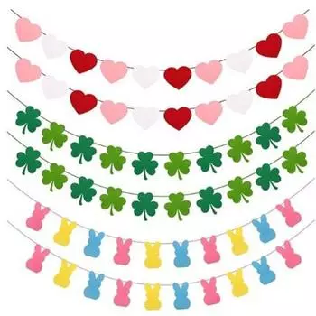 6 шт. Праздничные баннеры из фетра с сердечками ко Дню святого Валентина, баннеры с пасхальным кроликом. Баннеры с клевером ко Дню Святого Патрика, весенние декоративные баннеры для камина на стене дома