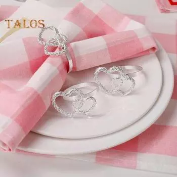 6 шт. пряжек для салфеток, двойные кольца для салфеток в форме сердца для выпускных вечеринок, скрученная текстура, многоразовые золотые декоративные держатели для салфеток серебряный