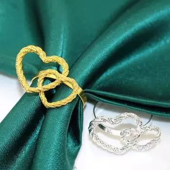 6 шт. пряжек для салфеток, двойные кольца для салфеток в форме сердца для выпускных вечеринок, скрученная текстура, многоразовые золотые декоративные держатели для салфеток розового золота