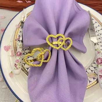 6 шт. пряжек для салфеток, двойные кольца для салфеток в форме сердца для выпускных вечеринок, скрученная текстура, многоразовые золотые декоративные держатели для салфеток золотистый