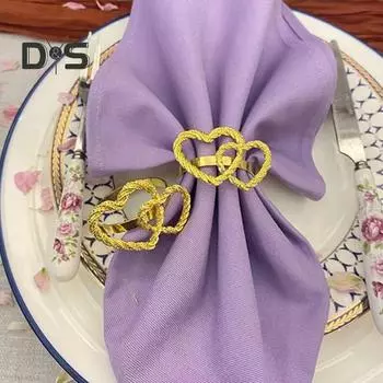 6 шт. пряжек для салфеток, двойные кольца для салфеток в форме сердца для выпускных вечеринок, скрученная текстура, многоразовые золотые декоративные держатели для салфеток серебряный