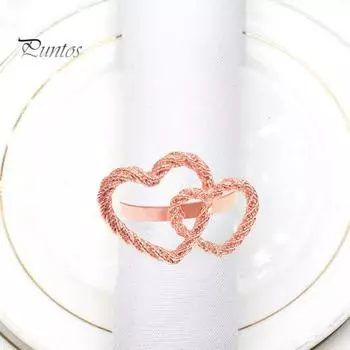 6 шт. пряжек для салфеток, двойные кольца для салфеток в форме сердца для выпускных вечеринок, скрученная текстура, многоразовые золотые декоративные держатели для салфеток розового золота