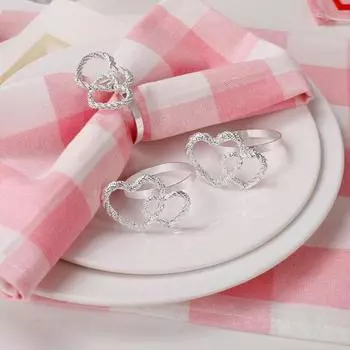 6 шт. пряжек для салфеток в форме двойного сердца, кольца для салфеток для выпускных вечеринок, скрученная текстура розового золота