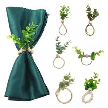 6 шт. пряжки для салфеток искусственные листья веревка декор деревянные бусины бохо украшение стола