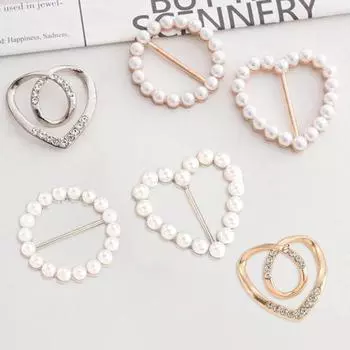 6 шт. пуговиц для одежды с завязками, круглые, в форме сердца, искусственные жемчужины, стразы, украшения, зажимы для шарфов, зажимы для галстуков футболок, зажимы для затягивания рубашек A