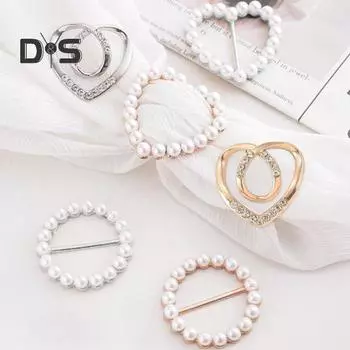 6 шт. пуговиц для одежды с завязками, круглые, в форме сердца, искусственные жемчужины, стразы, украшения, зажимы для шарфов, зажимы для галстуков футболок, зажимы для затягивания рубашек A