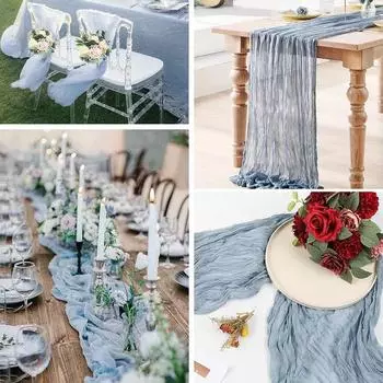 6 шт. пыльно-голубая марля дорожки для стола мятая марля салфетка для свадеб день рождения вечеринка детский душ обеденный стол украшения 6pcs 90X180cm белый