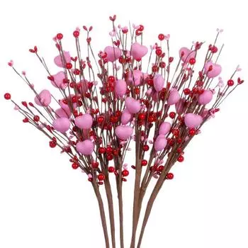 6 шт. ягодных стеблей ко Дню святого Валентина, имитирующих ветку, романтическое украшение для дома