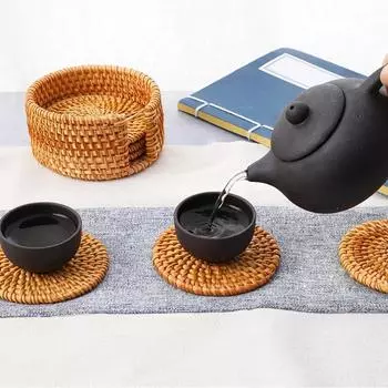 6 шт. японский стиль садо принадлежности ротанговые подставки под стаканы коврики для посуды ручной работы чайная церемония набор столовых приборов INS стиль украшения рабочего стола