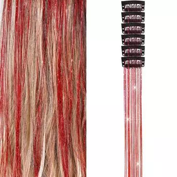 6 шт. Разноцветная мишура для волос, блестящая, сверкающая, мишура феи для волос, наращивание волос, женская красный