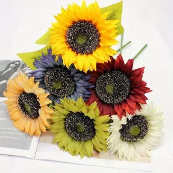 6 шт. разноцветные искусственные цветы подсолнечника с длинным стеблем, большие шелковые подсолнухи, свадебный букет, цветочные композиции для улицы 6pcs жёлтый