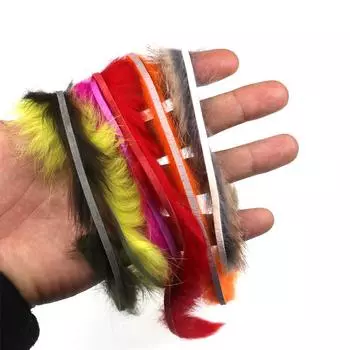 6 шт. разных цветов, 3 мм узкие полоски Zonker, полоски для зайца-кролика, материал для вязания мух, розовый, красный, оранжевый, желтый, зеленый, натуральный 3mm