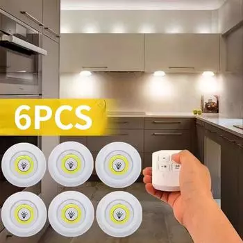6 шт. Регулируемая светодиодная подсветка под шкафом с дистанционным управлением, работающая от батареек, светодиодная подсветка для шкафа, освещение для ванной комнаты, ночник Warm White