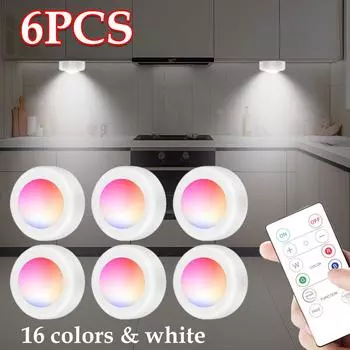 6 шт. RGB светодиодные ночные светильники для декора комнаты беспроводные ночные светильники с дистанционным управлением регулируемая яркость под шкафом светодиодные украшения homeSp