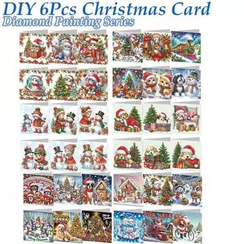 6 шт. Рождественская Алмазная Картина Подарочная Карта DIY Алмазная Картина Рождественские Открытки Ручной Работы Алмазная Картина Поздравительная Открытка Спасибо