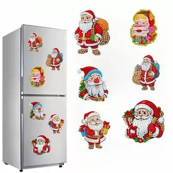 6 шт. Рождественская наклейка на холодильник с алмазной живописью, сделай сам, креативное магнитное украшение, подходит для офисных шкафчиков, домашнего декора, праздничных подарков