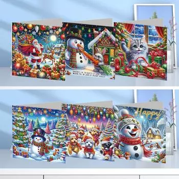 6 шт. Рождественская открытка с изображением собаки, вышитая алмазной краской своими руками