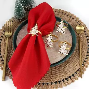 6 шт. Рождественская посуда Кольца для салфеток Пряжки Рождественская елка Креативные украшения для обеденного стола