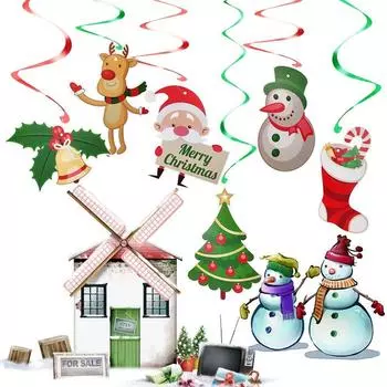 6 шт. Рождественская спиральная подвеска Санта-Клауса, снеговика, рождественских спиральных гирлянд для вечеринки 3