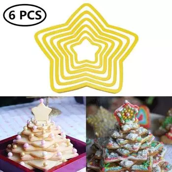 6 шт. Рождественская звезда в форме печенья Пластиковая форма для печенья Рождественская елка Набор для выпечки помадки торта DIY инструменты для украшения выпечки