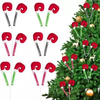 6 шт. рождественские эльфийские ножки, елочные украшения, плюшевые полосатые эльфийские ножки чёрный