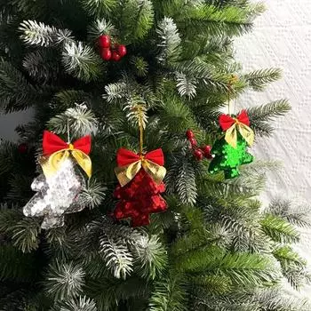 6 шт. Рождественские елочные украшения в форме дерева с блестками и бантом на Рождество 6pcs