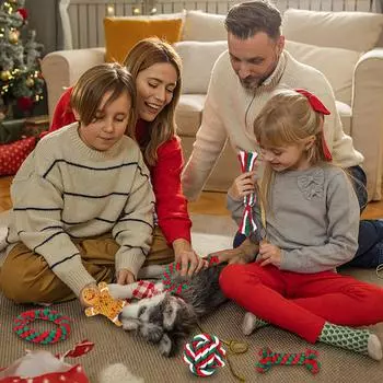 6 шт. Рождественские игрушки для собак, веревки, жевательные игрушки для собак среднего и маленького размера, рождественские леденцы, жевательные игрушки для щенков, рождественский подарок, игрушка для зубов для собак