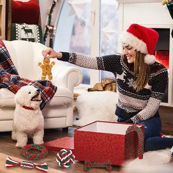 6 шт. Рождественские игрушки для собак, веревки, жевательные игрушки для собак среднего и маленького размера, рождественские леденцы, жевательные игрушки для щенков, рождественский подарок, игрушка для зубов для собак