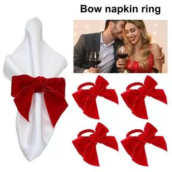 6 шт. рождественские кольца для салфеток с бантом, красные бархатные рождественские кольца-держатели для праздничного ужина, свадебного стола, декора, шикарный набор пряжек для салфеток красный