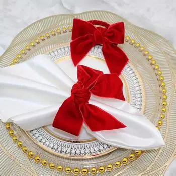 6 шт. рождественские кольца для салфеток с бантом, красные бархатные рождественские кольца-держатели для праздничного ужина, свадебного стола