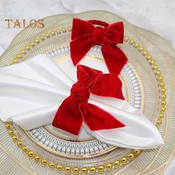 6 шт. рождественские кольца для салфеток с бантом, красные бархатные рождественские кольца-держатели для праздничного ужина, свадебного стола, декора, шикарный набор пряжек для салфеток красный