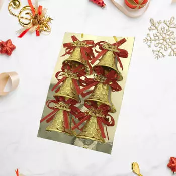 6 шт. Рождественские колокольчики, подвесные украшения на год золотистый