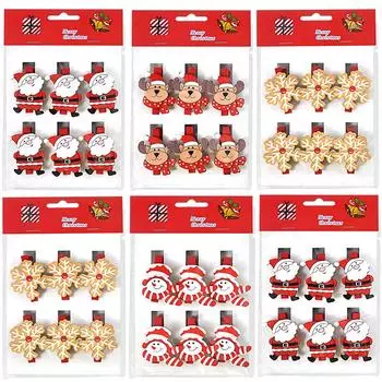 6 шт. Рождественские мультяшные деревянные зажимы Рождественская вечеринка Фото настенный подарок DIY украшения ручной работы поделки 2024 Рождественский домашний декор Новый год Santa Claus