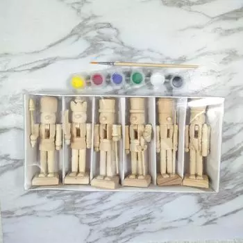 6 шт. рождественские поделки своими руками деревянная незаконченная фигурка Щелкунчика неокрашенная кукла-марионетка ореховый солдат орнамент незаконченный