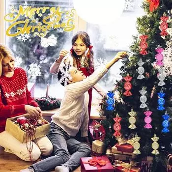 6 шт., рождественские подвески-конфеты, подвесные украшения, дизайн ремешка, яркий цвет, рождественская елка, конфетные украшения