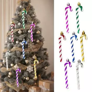 6 шт. Рождественские подвески-трости для оконной елки контрастного цвета с подвесным шнуром Новый год 6pcs синий