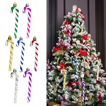 6 шт. Рождественские подвески-трости для оконной елки контрастного цвета с подвесным шнуром для новогодней вечеринки в отеле, офисе, украшения дома, украшения для праздника 6pcs синий
