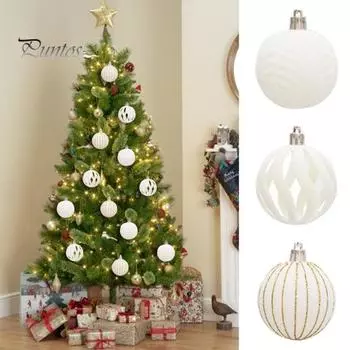 6 шт. Рождественские шары блестящие флокированные подвесные шары полые шары многоразовые небьющиеся рождественские шары для рождественской елки домашние вечеринки Декор белый