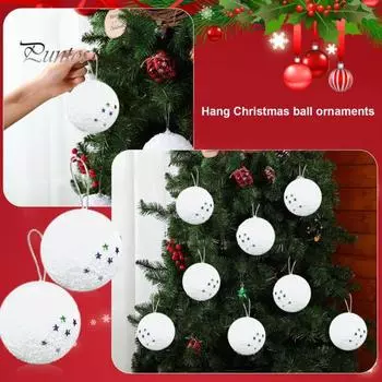 6 шт. Рождественские шары из белой пены, рождественские шары со звездами и блестками, небьющиеся, легкие подвесные шары для украшения елки, праздничного декора для вечеринки 5cm
