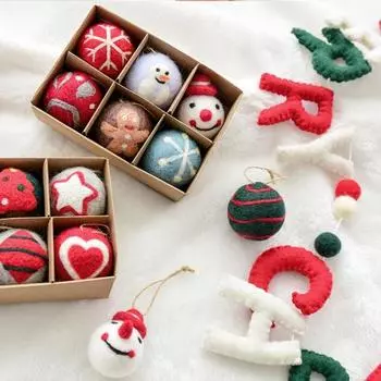 6 шт. Рождественские шары из шерстяного фетра, подвесные шары, диаметр 5 см, фетровые сферы A