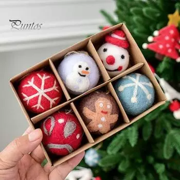 6 шт. Рождественские шары из шерстяного войлока, подвесные шары диаметром 5 см, войлочные сферы, праздничные елочные украшения для декора каминной доски A