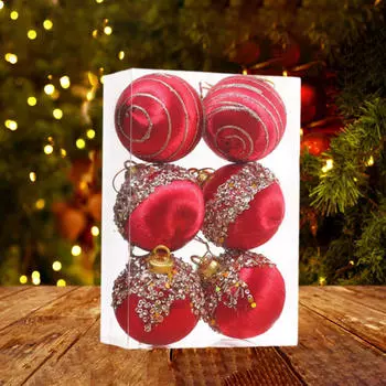 6 шт. Рождественские шары, подвесные блестящие шары, небьющиеся Red 6cm