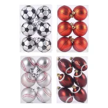 6 шт. Рождественские шары Спортивная тематика Классический футбол Бейсбол Рождественские шары Украшения Декоративные шары Шары для елки Рождественский декор 6cm
