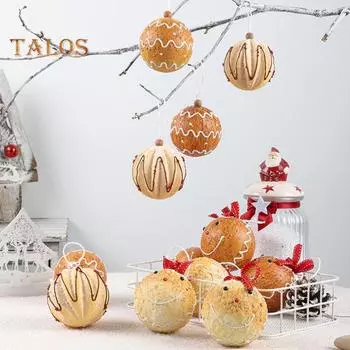 6 шт. Рождественские шары, украшения, небьющиеся, подвесные, пенопластовые, шары, пряничная тема, рождественские шары, украшения для елки, домашний декор светло-желтого