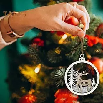 6 шт. Рождественские украшения деревянные олени снеговики елочные украшения 3D круглые полые подвесные подвески для праздничного декора фермерского дерева Christmas Tree