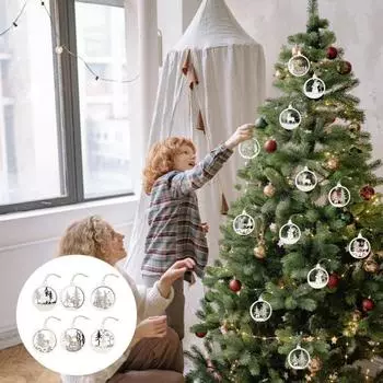 6 шт. Рождественские украшения деревянные олени снеговики елочные украшения 3D круглые полые подвесные подвески Christmas Tree